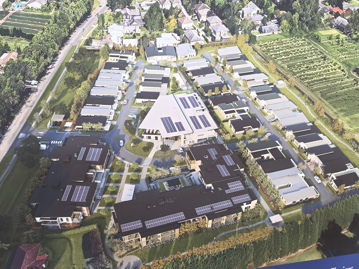 Aerial view of the Living Choice Galston village development